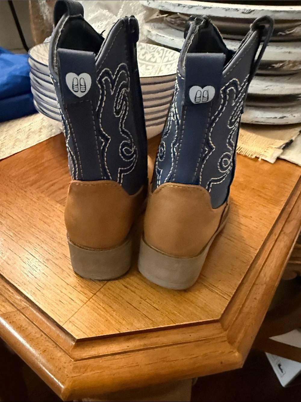 Stepping Stones Western zip Boots in Brown and Navy toddler 5